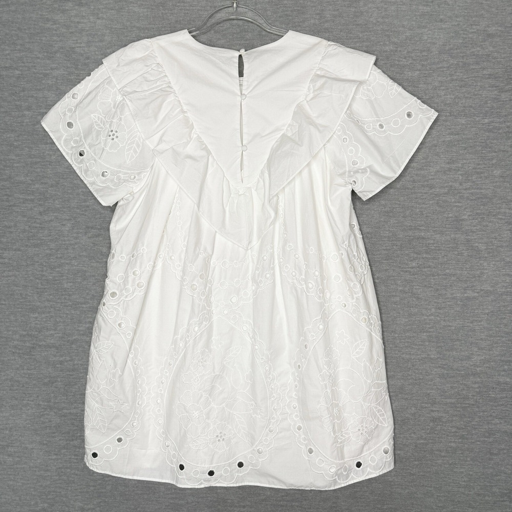 Ellison Dress Women's Size Medium Solid White Eyelet Ruffle Elsie New Bride Mini - Picture 4 of 9